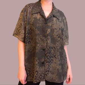 Vintage Floral Black & Tan Button Down Blouse